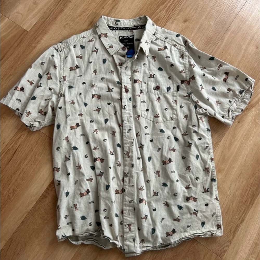 Kavu Tan Casual Button Down Shirt with Playful Print